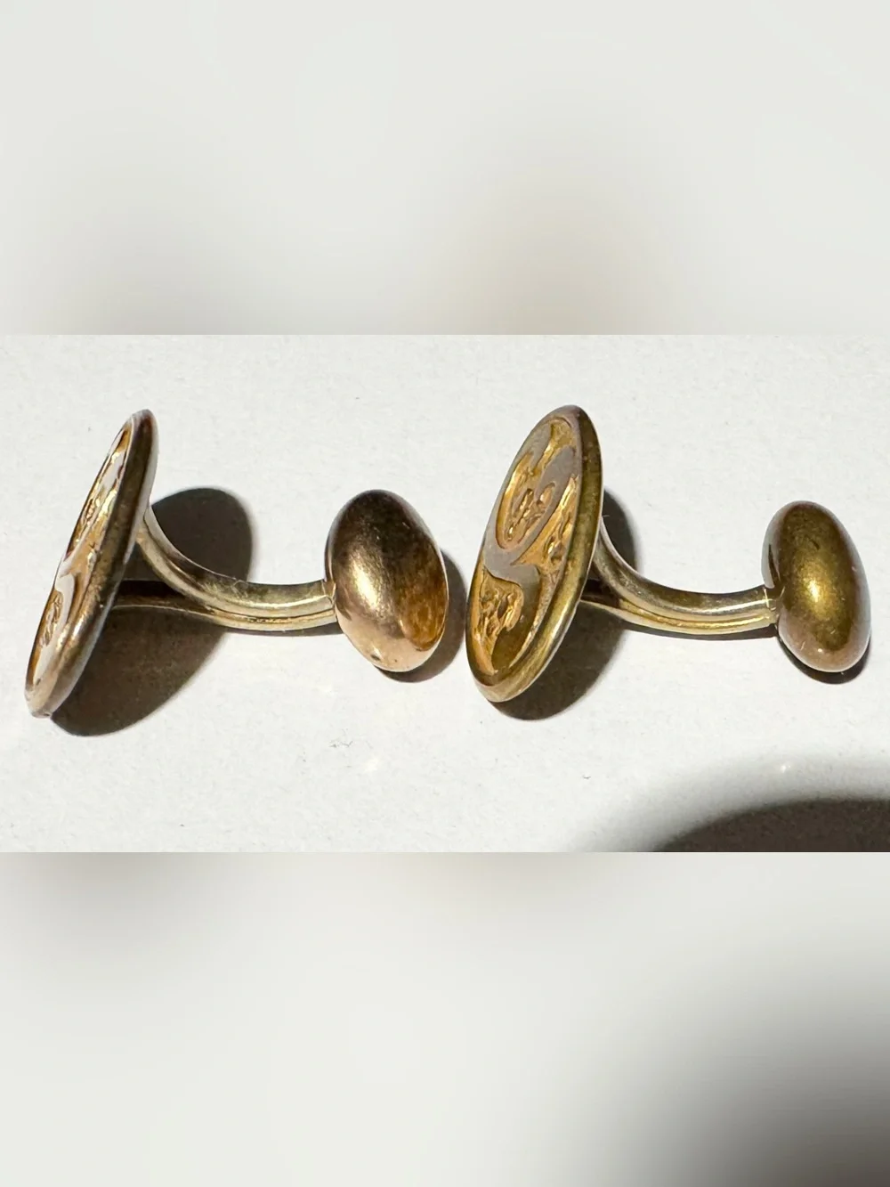 Antique Victorian Pair Gold Filled Bean Back Cufflinks c. 1895-1910 Oval Scroll